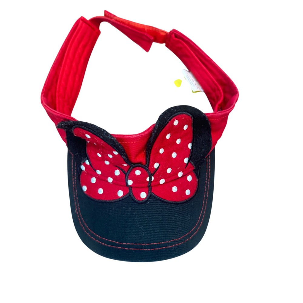 Disney Visor Girls OS Minnie Mouse Red Black Polka Dot Bow Ears Sun Hat